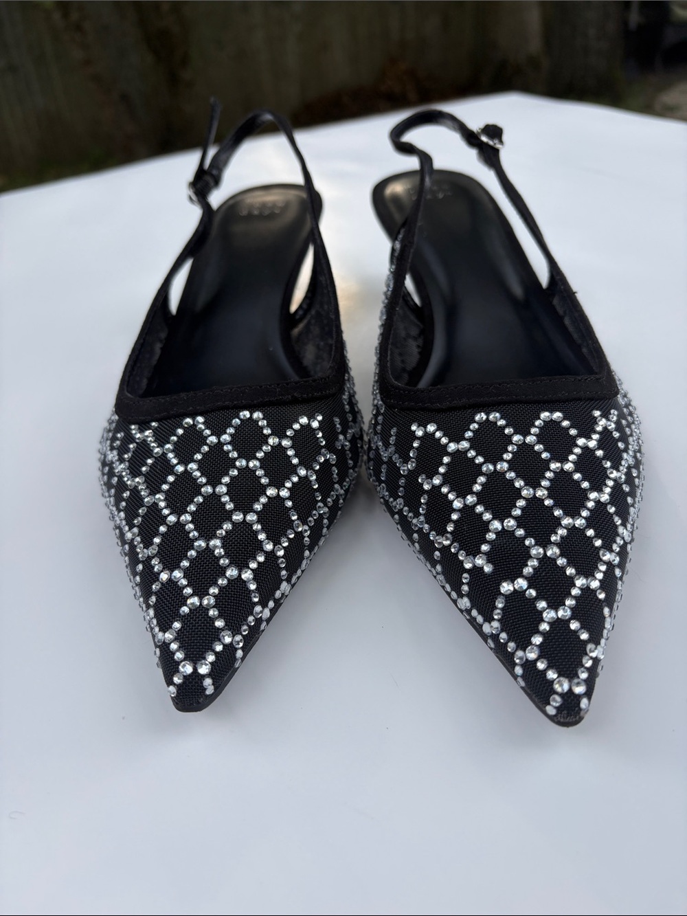 Like new- Sz 11 Black Slingback Kitten Heel Pumps with Crystal Accents - Picture 5 of 5